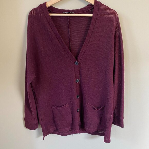American Eagle Outfitters Maroon Button-up Knit Cardigan Medium - Picture 3 of 10